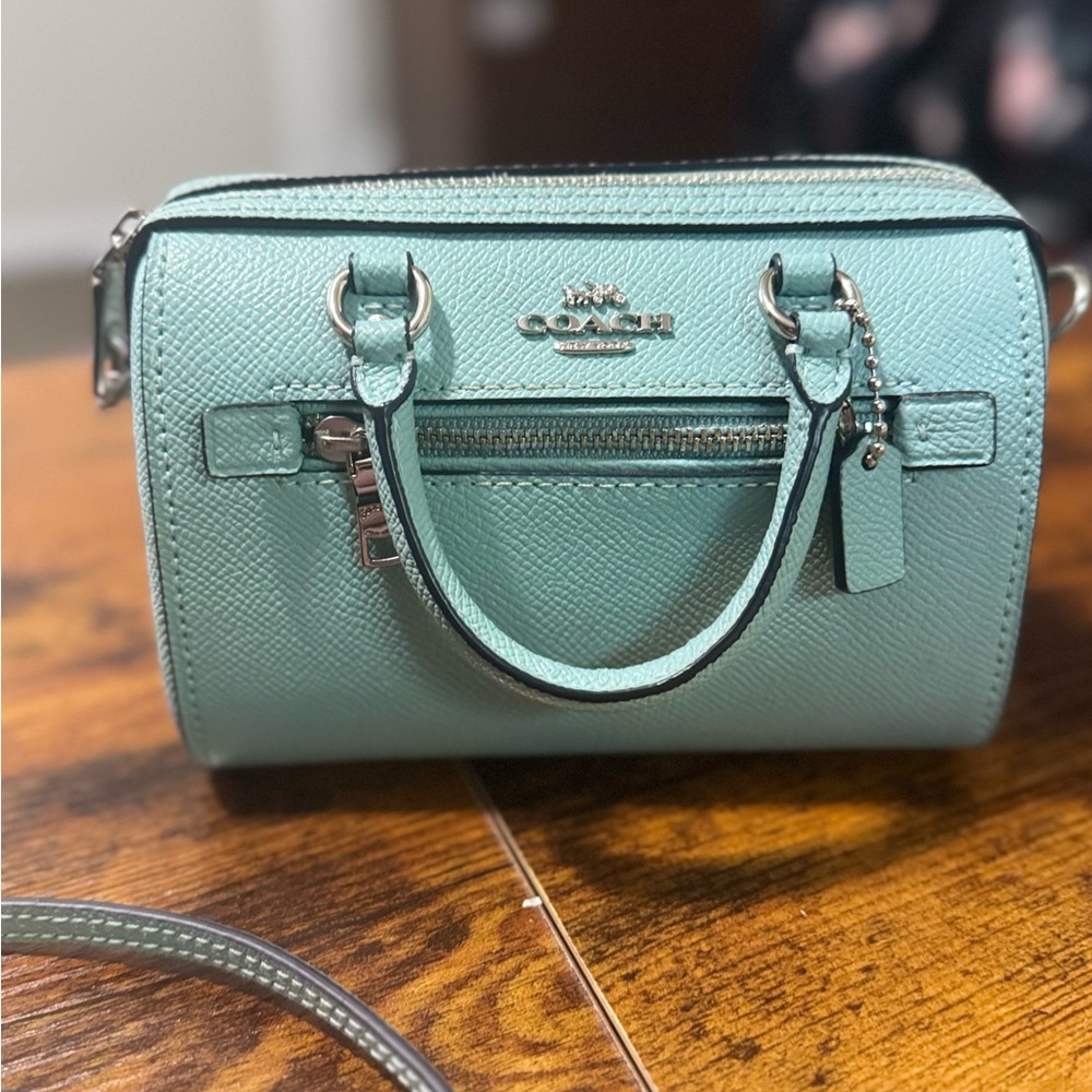 Coach Blue Leather Satchel with Silver Accents - Picture 4 of 5